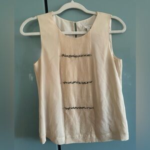 J. Crew Cream Sleeveless Pleated Front Beaded Camisole